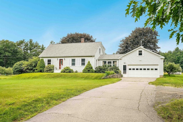 495 Middle Rd, Brentwood, NH 03833 - view of front of home with a chimney, a garage, driveway, a front yard, and a shingled roof
