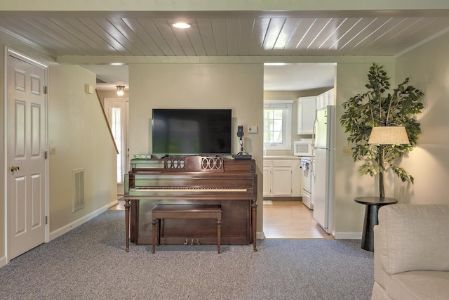 38C Stonehouse Ln, Keene, NH 03431 - living room featuring light carpet and wooden ceiling