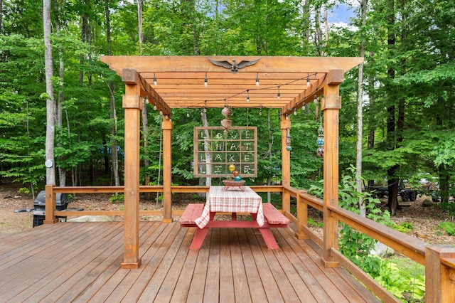 85 Lakeview Ave, Bristol, NH 03222 - wooden deck featuring a pergola and view of scattered trees