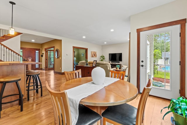 10 Benjamins Way, Hollis, NH 03049 - dining room with stairs, light wood-style floors, and recessed lighting