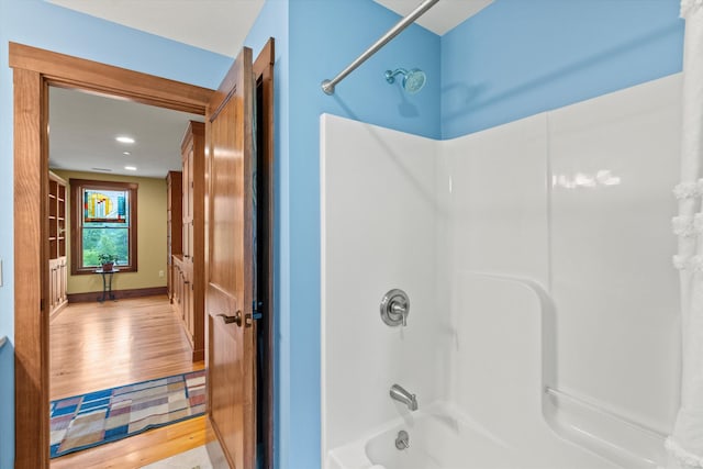 10 Benjamins Way, Hollis, NH 03049 - bathroom with shower / bath combination, wood finished floors, and recessed lighting