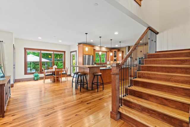 10 Benjamins Way, Hollis, NH 03049 - stairs with hardwood / wood-style floors and recessed lighting