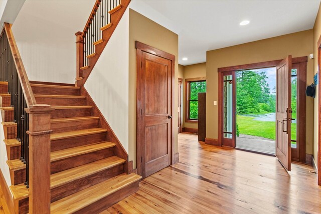 10 Benjamins Way, Hollis, NH 03049 - entrance foyer with stairway, light wood-type flooring, and recessed lighting