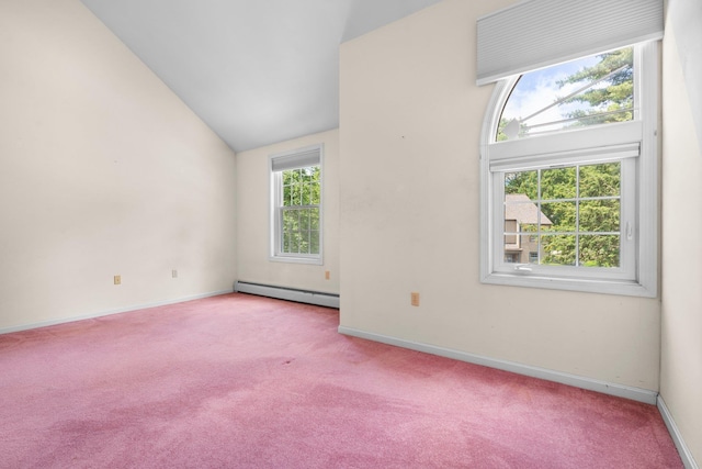 1465 Hooksett Rd Unit 209, Hooksett, NH 03106 - empty room with a baseboard heating unit, carpet flooring, and vaulted ceiling