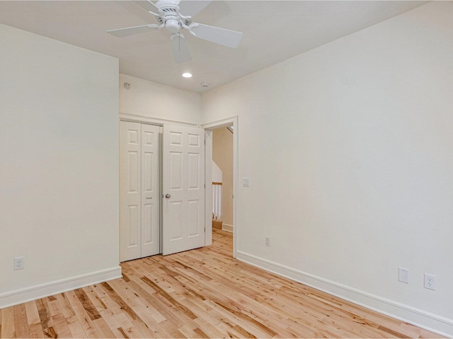200 Lake St Unit 10, Burlington, VT 05401 - unfurnished bedroom featuring light wood-type flooring, a closet, recessed lighting, and ceiling fan