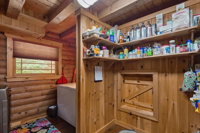 7 Reidy Way, Littleton, NH 03561 - laundry area with wood ceiling, rustic walls, and wood finished floors