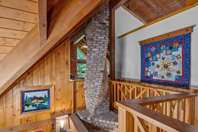 7 Reidy Way, Littleton, NH 03561 - detailed view of a wood ceiling with exposed beams and wooden walls