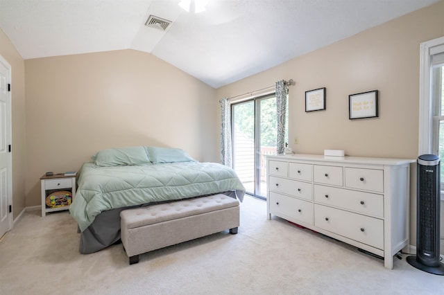 19 Village Falls Way, Merrimack, NH 03054 - bedroom featuring vaulted ceiling, light colored carpet, and access to outside
