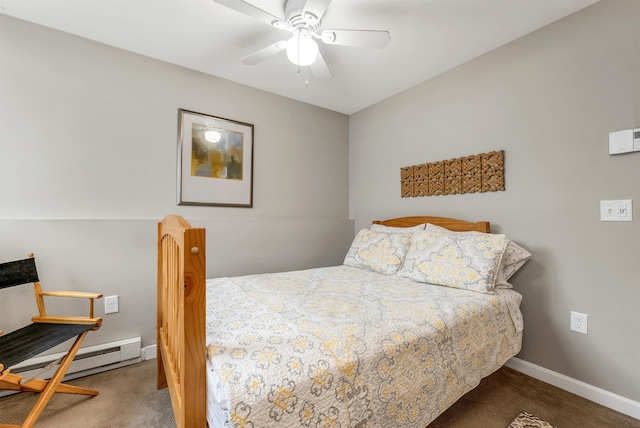53 Evergreens Dr Unit 3, Laconia, NH 03246 - bedroom with carpet, ceiling fan, and a baseboard radiator