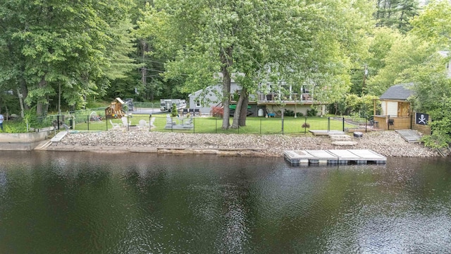 12 Water Rd, Goffstown, NH 03045 - dock featuring a water view and a fenced backyard