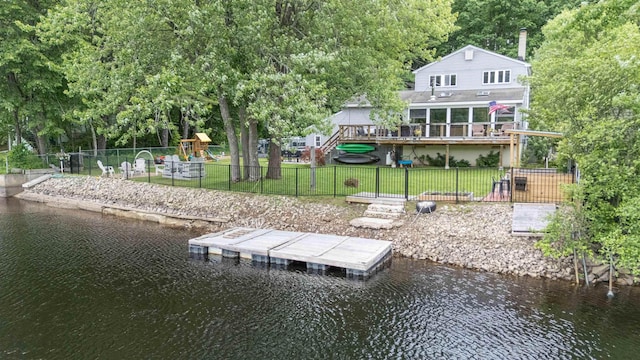 12 Water Rd, Goffstown, NH 03045 - dock with a water view, a playground, and a wooded view