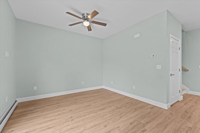 23 Ferris St Unit 102, Saint Albans City, VT 05478 - spare room featuring a baseboard radiator, a ceiling fan, light wood-type flooring, and stairs