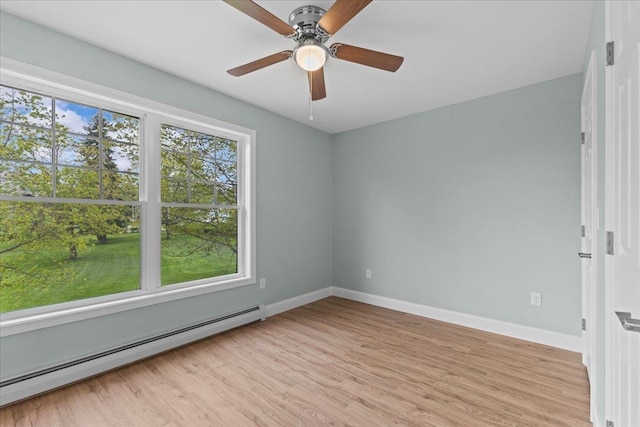 23 Ferris St Unit 102, Saint Albans City, VT 05478 - unfurnished room with a baseboard heating unit, light wood finished floors, and a ceiling fan
