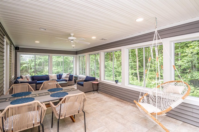 231 Grandview Rd, Conway, NH 03818 - sunroom featuring an outdoor hangout area, plenty of natural light, and ceiling fan