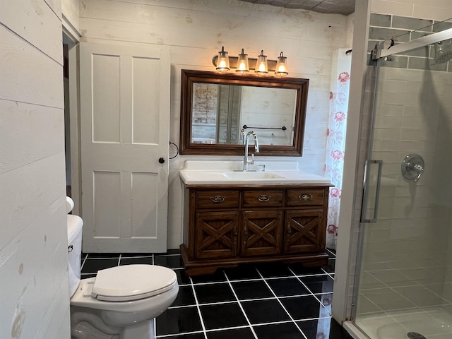 249 Ward Rd, Poultney, VT 05764 - bathroom featuring tile patterned floors, a shower stall, and vanity
