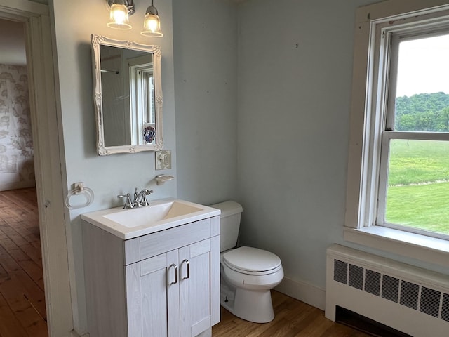 249 Ward Rd, Poultney, VT 05764 - bathroom with radiator, wood finished floors, vanity, and healthy amount of natural light