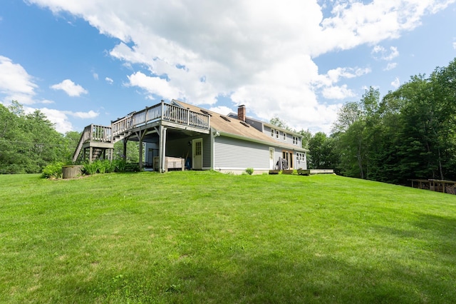 153 Mudgett Hill Rd, Loudon, NH 03307 - back of house with a wooden deck, stairs, a yard, and a chimney