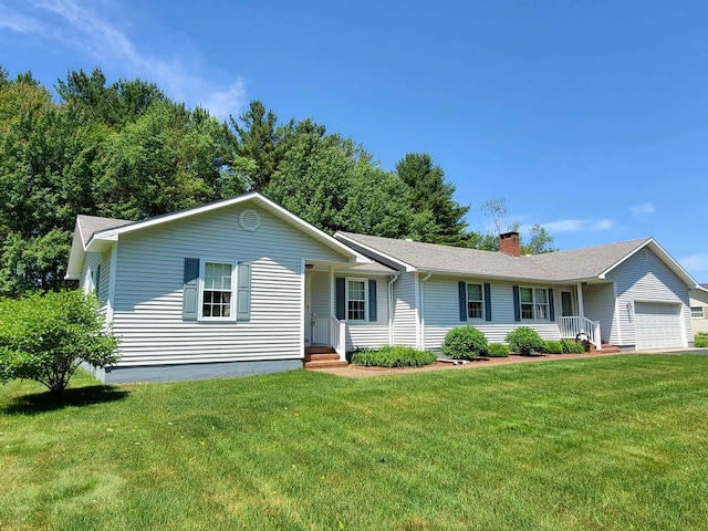 381 Cross Ave Unit 9, 10, Saint Johnsbury, VT 05819 - ranch-style house featuring a garage, a front lawn, and a chimney