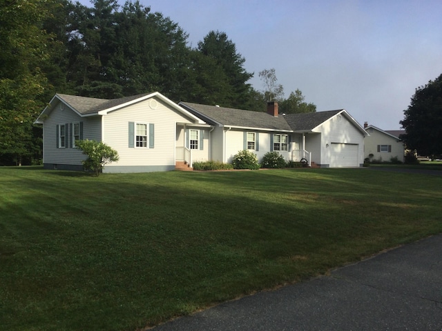 381 Cross Ave Unit 9, 10, Saint Johnsbury, VT 05819 - ranch-style house with an attached garage, a front yard, and a chimney