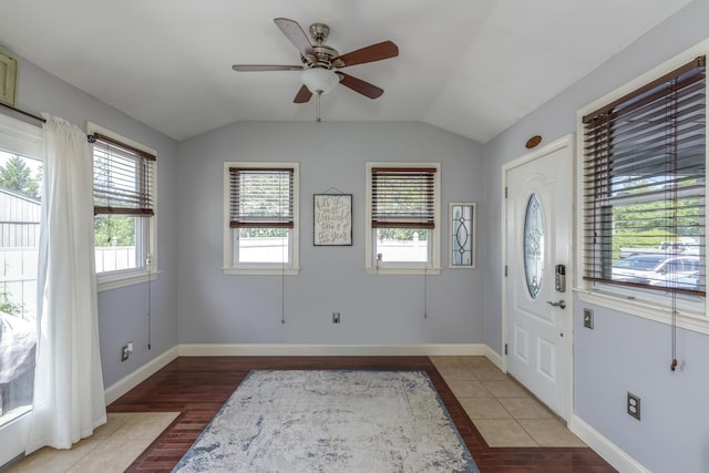 6 Hobart St, Concord, NH 03303 - foyer entrance with wood finished floors, a ceiling fan, and lofted ceiling
