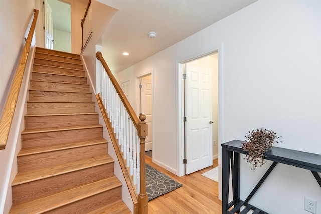 116 Sullivan Center Rd, Gilsum, NH 03448 - staircase featuring wood finished floors and recessed lighting