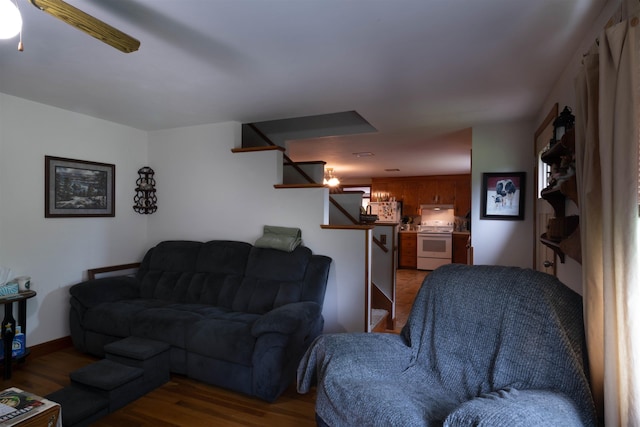 1061 Suncook Valley Rd, Barnstead, NH 03225 - living room with stairway, wood finished floors, and ceiling fan