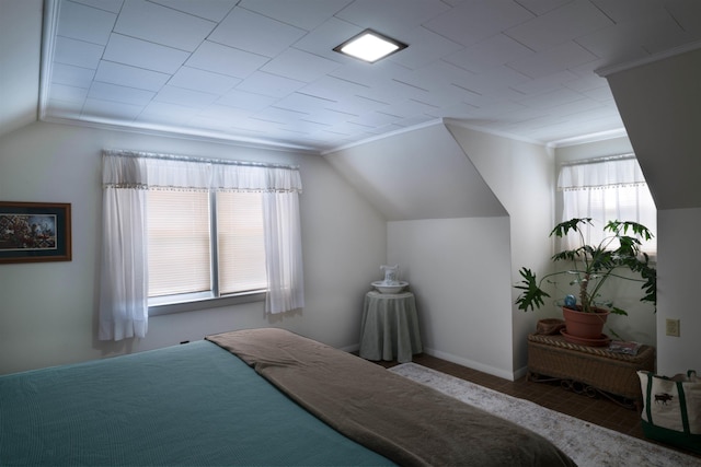 1061 Suncook Valley Rd, Barnstead, NH 03225 - bedroom featuring multiple windows, lofted ceiling, and crown molding