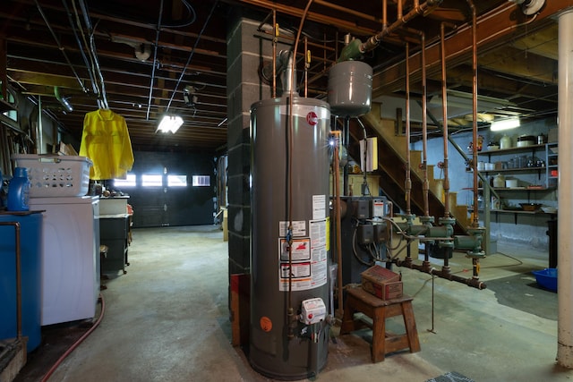 1061 Suncook Valley Rd, Barnstead, NH 03225 - basement featuring water heater, washer / dryer, and stairs
