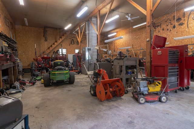1061 Suncook Valley Rd, Barnstead, NH 03225 - garage with a workshop area and ceiling fan