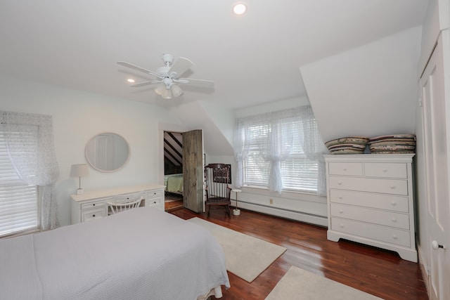 42 Lyndon St, Concord, NH 03301 - bedroom with a baseboard heating unit, wood finished floors, recessed lighting, and ceiling fan