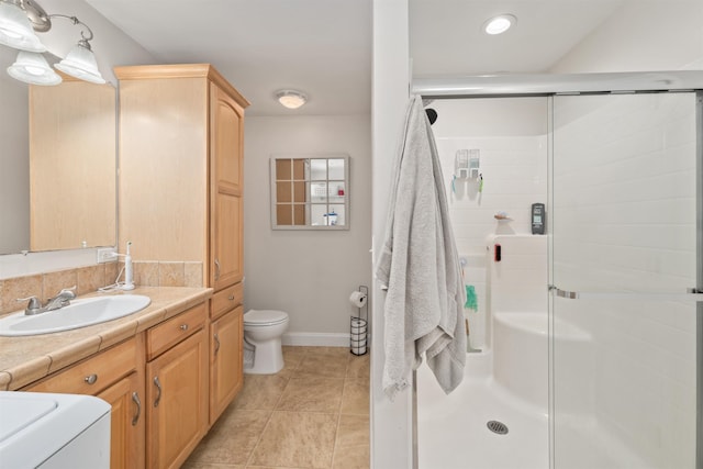 70 Riverside Dr, Allenstown, NH 03275 - bathroom with a shower stall, vanity, and tile patterned flooring