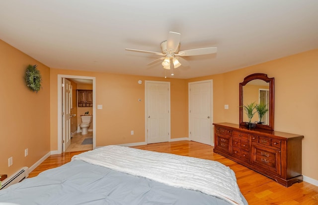 15B Vine St, South Berwick, ME 03908 - bedroom featuring a baseboard radiator, light wood-style floors, ensuite bathroom, and a ceiling fan