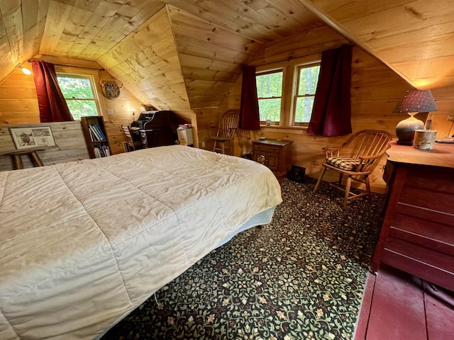 14 Threshold Way, Corinth, VT 05040 - bedroom with multiple windows, wood walls, lofted ceiling, and wood ceiling