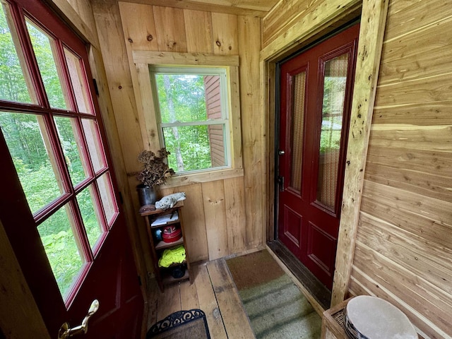 14 Threshold Way, Corinth, VT 05040 - entryway with wooden walls and hardwood / wood-style flooring