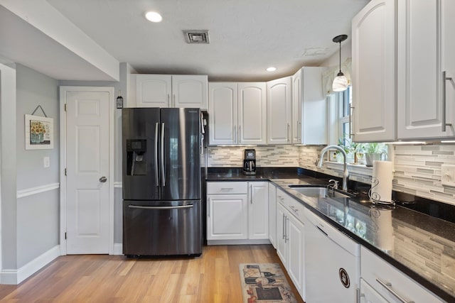 13 Rangers Dr Unit B, Hudson, NH 03051 - kitchen featuring fridge with ice dispenser, dishwasher, light wood finished floors, white cabinetry, and recessed lighting