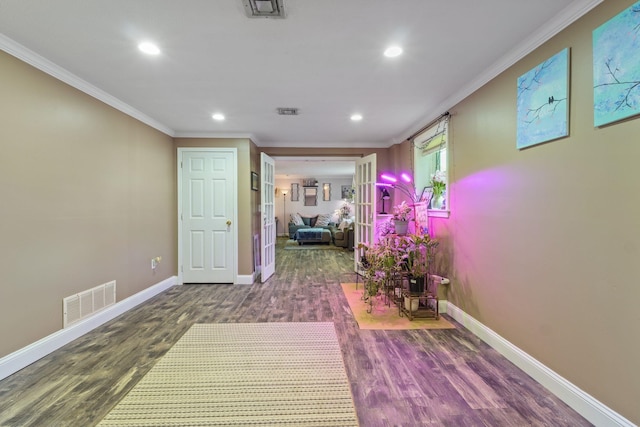 13 Rangers Dr Unit B, Hudson, NH 03051 - hallway featuring ornamental molding, recessed lighting, wood finished floors, and french doors
