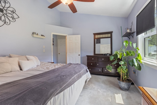 13 Rangers Dr Unit B, Hudson, NH 03051 - bedroom with high vaulted ceiling, light carpet, and ceiling fan