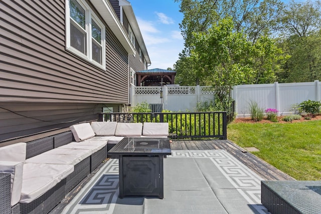 13 Rangers Dr Unit B, Hudson, NH 03051 - fenced backyard featuring an outdoor living space with a fire pit