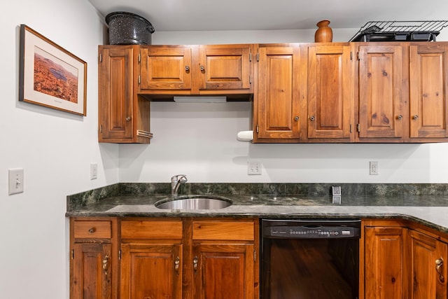 49 Longwood Dr, Grantham, NH 03753 - kitchen with dishwasher, brown cabinetry, and dark stone counters
