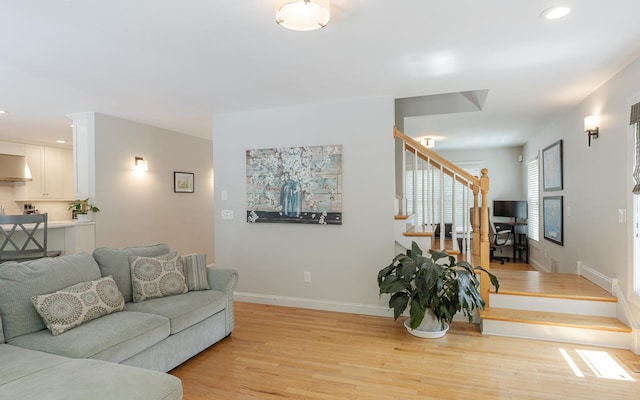 81 Summit Ridge Dr, Keene, NH 03431 - living area featuring stairway, light wood-style floors, and recessed lighting