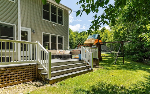 81 Summit Ridge Dr, Keene, NH 03431 - wooden deck featuring outdoor lounge area, a playground, and a yard