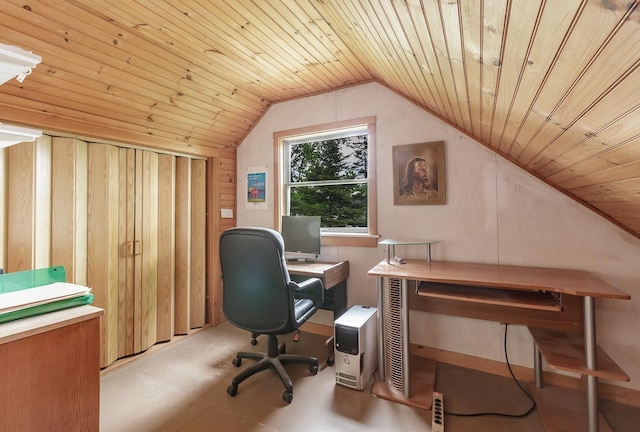 329 Forest Acres Rd, New London, NH 03257 - office area with lofted ceiling and wooden ceiling