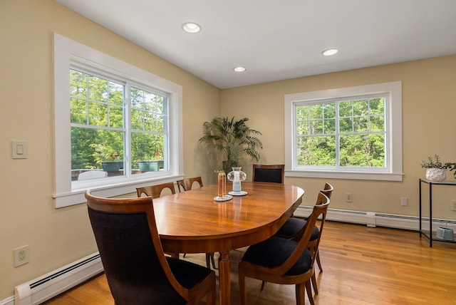 96 Madbury Rd, Durham, NH 03824 - dining room featuring a baseboard radiator, healthy amount of natural light, light wood-style floors, and recessed lighting
