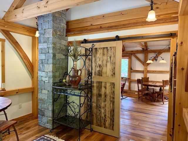 2208-2432 Backway Rd, Corinth, VT 05039 - hallway with hardwood / wood-style flooring and a barn door
