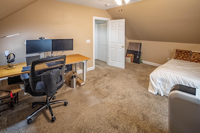 203 Blackwater Rd, Somersworth, NH 03878 - bedroom featuring vaulted ceiling, an office area, and carpet