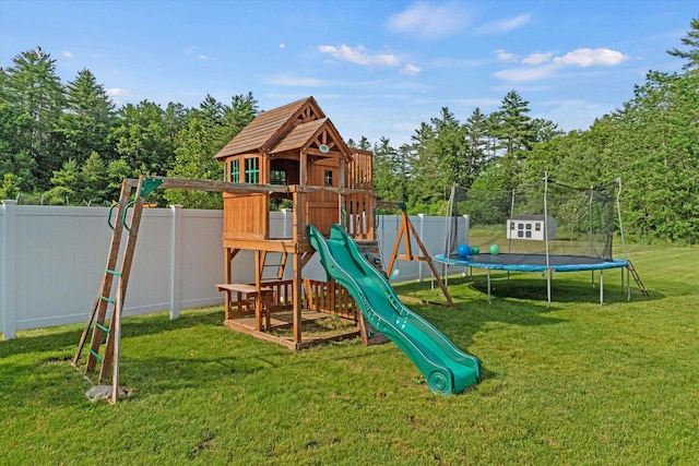 16 Daniels Dr, Lee, NH 03861 - view of play area with a trampoline and a shed