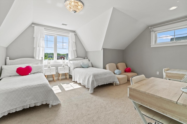 16 Daniels Dr, Lee, NH 03861 - bedroom with multiple windows, lofted ceiling, and carpet floors