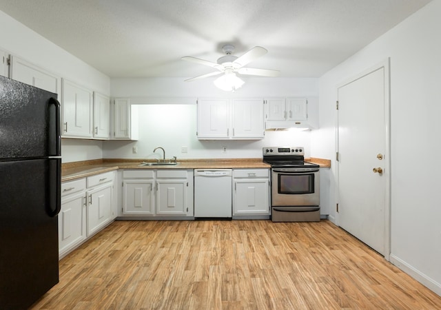 5 Autumn Leaf Dr Unit 24, Nashua, NH 03060 - kitchen featuring freestanding refrigerator, dishwasher, stainless steel range with electric cooktop, light wood-style floors, and under cabinet range hood