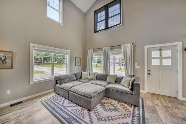 86 Chestnut St, Claremont, NH 03743 - living area featuring light wood-style floors and high vaulted ceiling