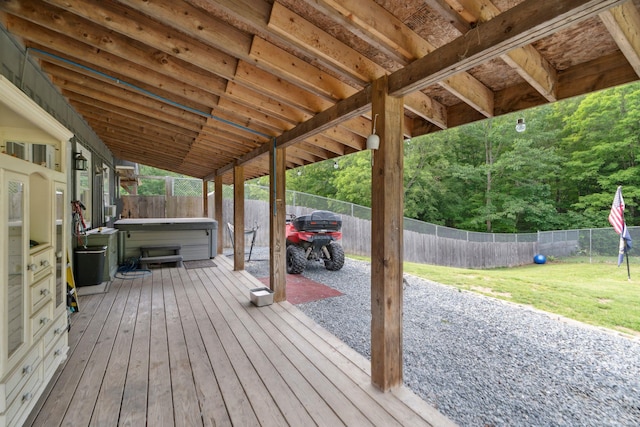 153 May St, Canaan, NH 03741 - wooden deck with a hot tub, a fenced backyard, and area for grilling